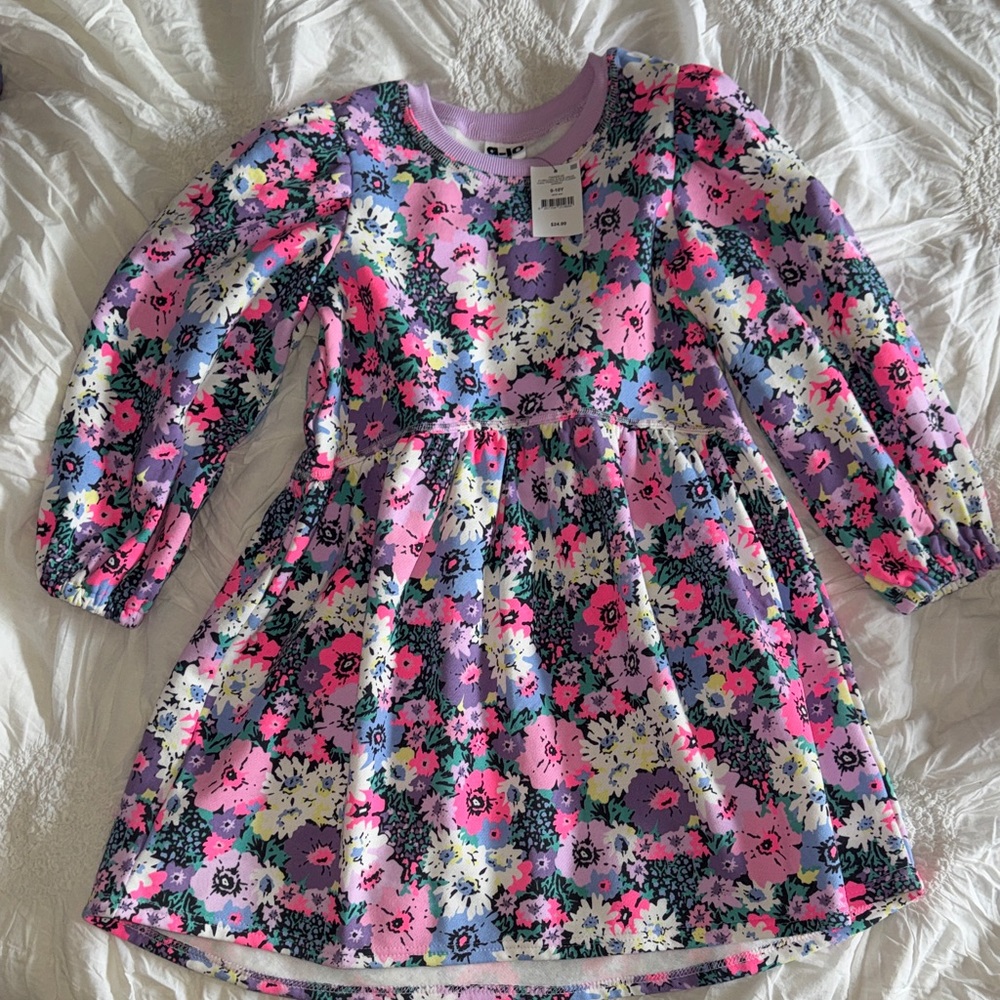 Cotton On Floral Long-Sleeve Dress in Multi Pink and Purple